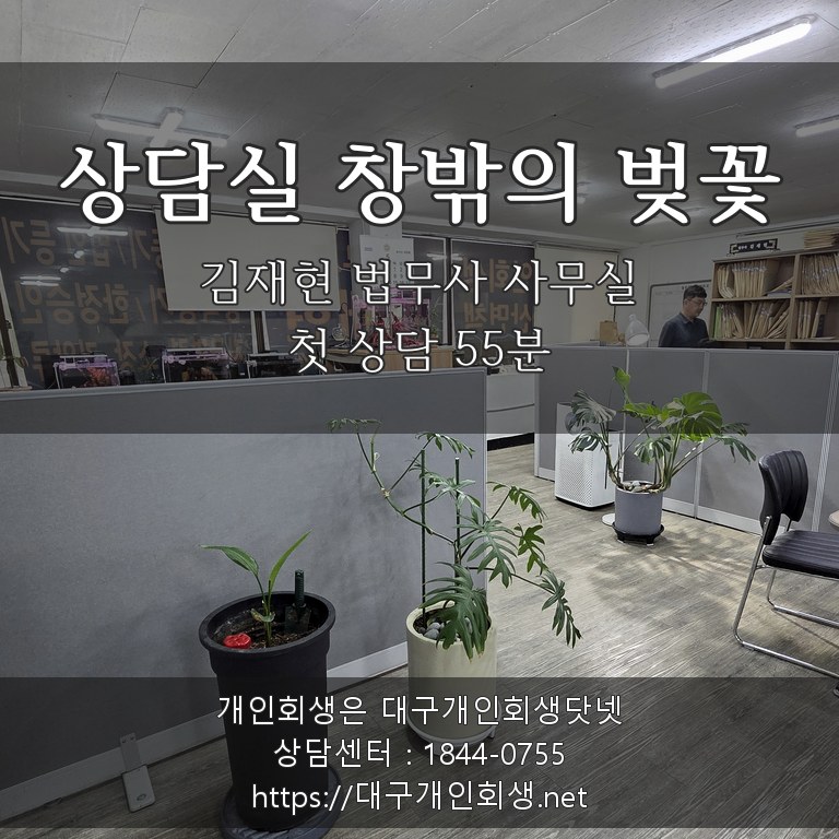 김재현 법무사 상담실 창밖의 벚꽃 - 첫 상담 55분