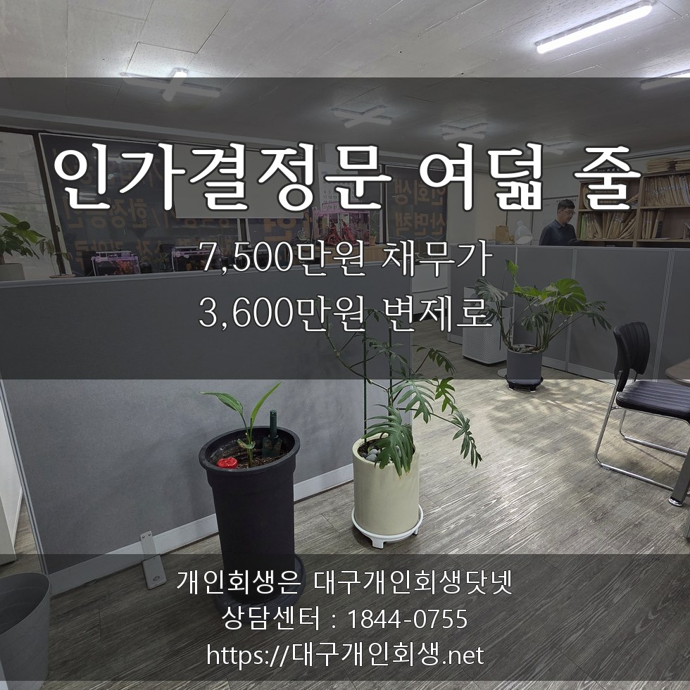 인가결정문 여덟 줄 - 7,500만원 채무가 3,600만원 변제로
