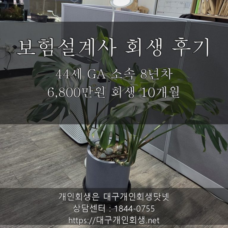보험설계사 개인회생 후기 - 44세 GA 소속 개인사업자 전남편 연대보증 6,800만원 회생 10개월