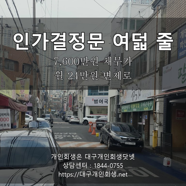 인가결정문 여덟 줄 - 7,600만원 채무가 월 24만원 5년 변제로
