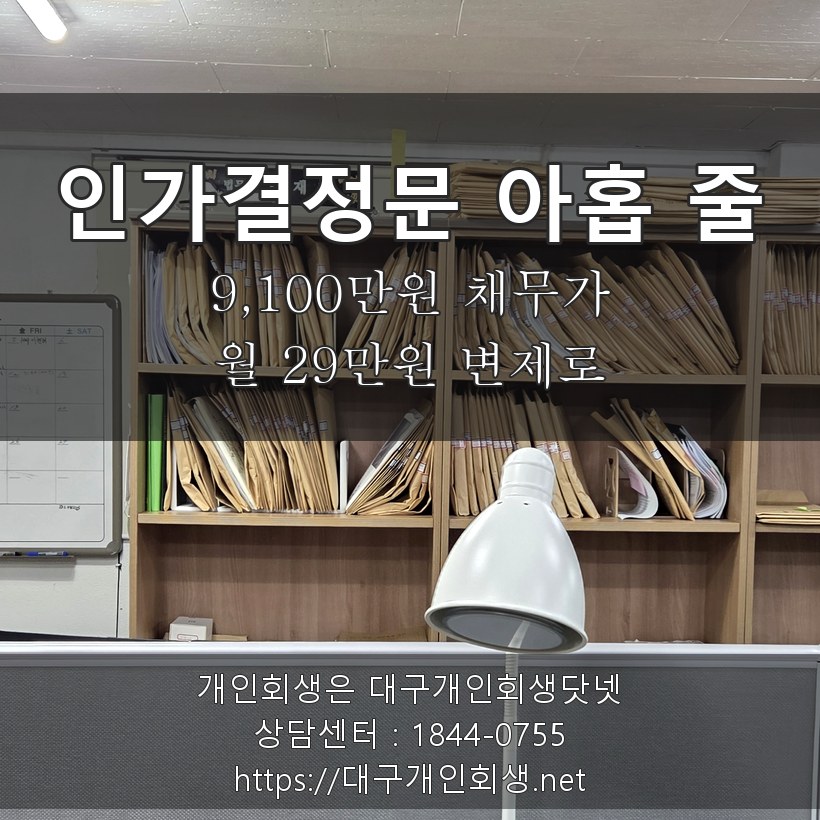 인가결정문 아홉 줄 - 9,100만원 채무가 월 29만원 5년 변제로