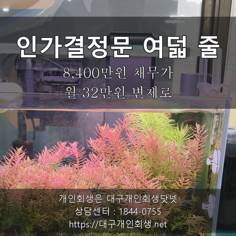 인가결정문 여덟 줄 - 8,400만원 채무가 월 32만원 5년 변제로