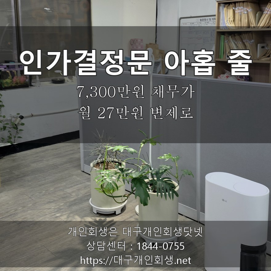 인가결정문 아홉 줄 - 7,300만원 채무가 월 27만원 5년 변제로