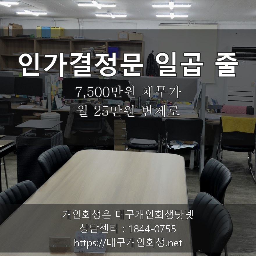 인가결정문 일곱 줄 - 7,500만원 채무가 월 25만원 5년 변제로